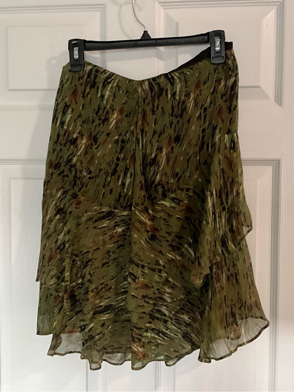 100% Silk Green Camouflage Ruffled Skirt with Matching greenish/brown cardigan